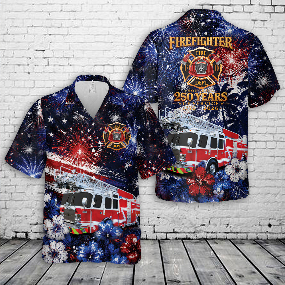Firefighter Fire Truck, 4th Of July Hawaiian Shirt