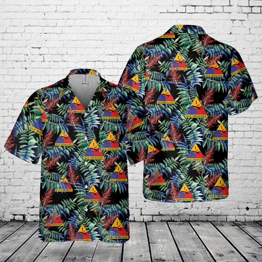 US Army 1st Armored Division Old Ironsides Pocket Hawaiian Shirt