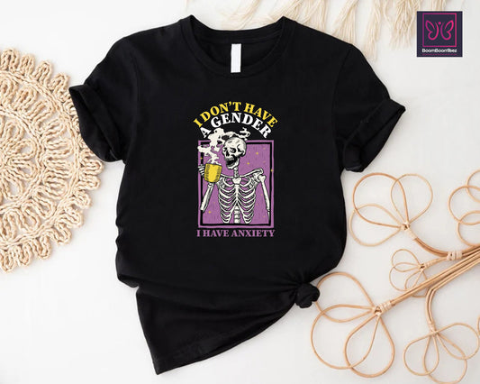 Non Binary Pride Shirt, Genderqueer Skeleton Tee, I Dont Have a Gender Tee, Anxiety Awareness Shirt, Mental Health Gift, Pride Month Gift