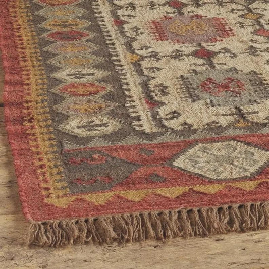 Handmade Wool And Jute Kilim Dhurrie Rug Traditional Indian Design