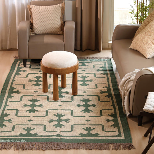 Handmade Wool And Jute Kilim Dhurrie Rug Traditional Indian Design