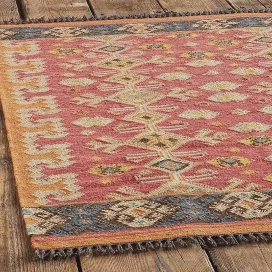 Handmade Wool And Jute Kilim Dhurrie Rug Traditional Indian Design