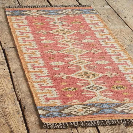 Handmade Wool And Jute Kilim Dhurrie Rug Traditional Indian Design