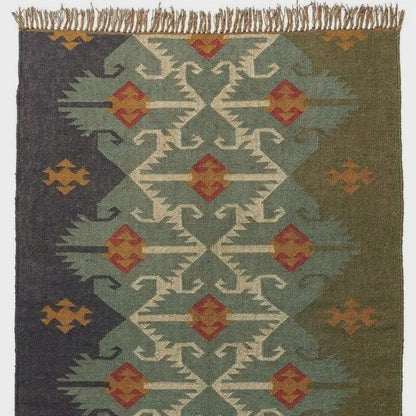 Handwoven Wool Jute Kilim Rug, Traditional Indian Dhurrie, Custom Size