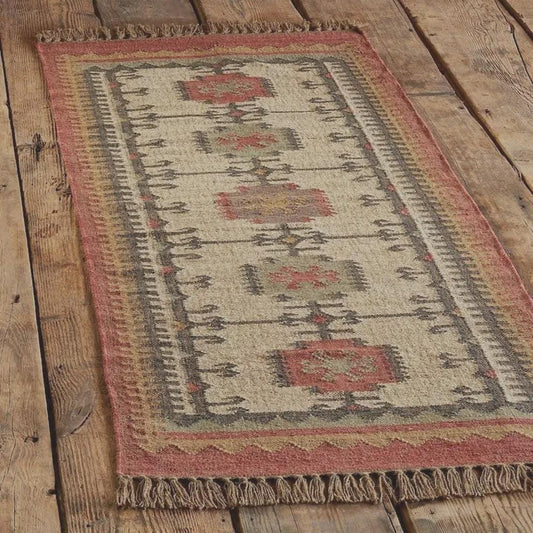 Handmade Wool And Jute Kilim Dhurrie Rug: Traditional Indian Design