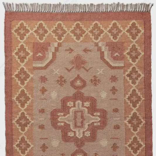 Handwoven Wool Jute Kilim Rug – Boho Flat Weave Area Rug