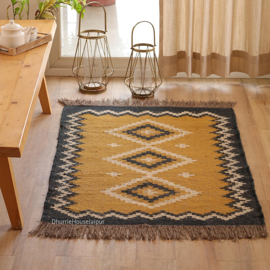 Handmade Wool Jute Kilim Dhurrie Rug Traditional Indian Design Vintage Large Area Carpet Turkishrug