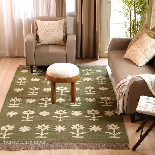 Handmade Wool And Jute Kilim Dhurrie Rug Traditional Indian Design