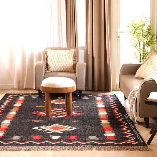 Handmade Wool Jute Kilim Rug: Traditional Indian Dhurrie, Custom Size