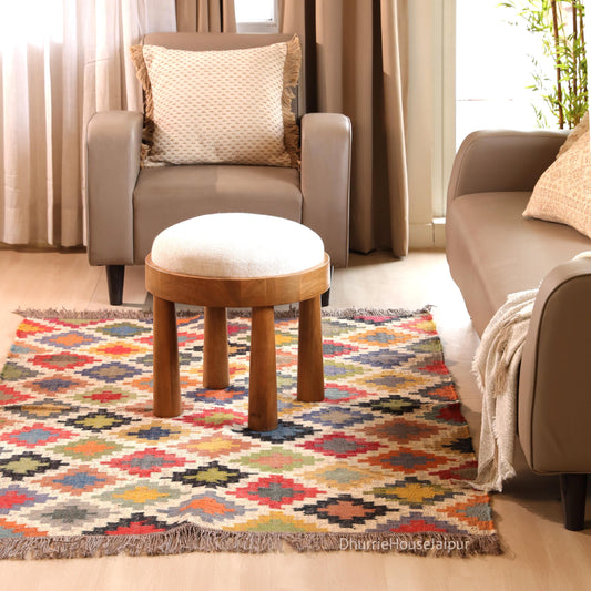 Handmade Wool Jute Kilim Rug: Traditional Indian Dhurrie, Custom Size