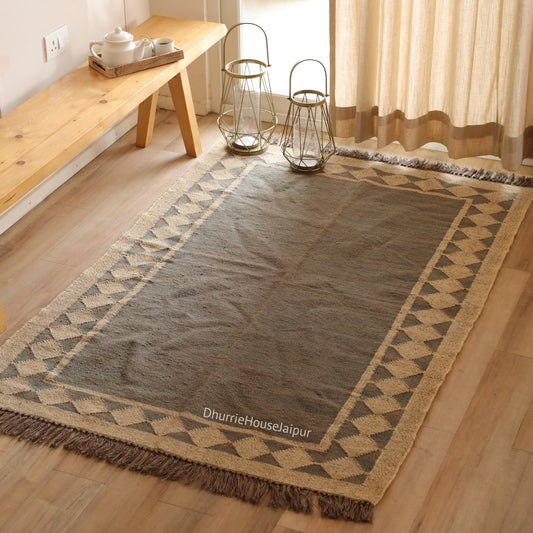 Handwoven Wool Jute Kilim Rug: Traditional Indian Dhurrie