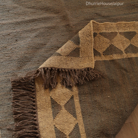 Handwoven Wool Jute Kilim Rug: Traditional Indian Dhurrie