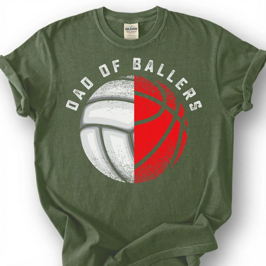Dad Of Ballers Shirt, Volleyball Basketball Dad T-Shirt, Multi Sport Father Tee, Sports Dad Gift, Volleyball Basketball Parent, Fathers Day