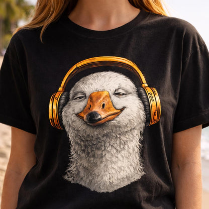 Funny Goose Headphones Shirt, Cute Duck Graphic Tee, Animal Lover Music Shirt, Red Unisex Meme T Shirt Gift