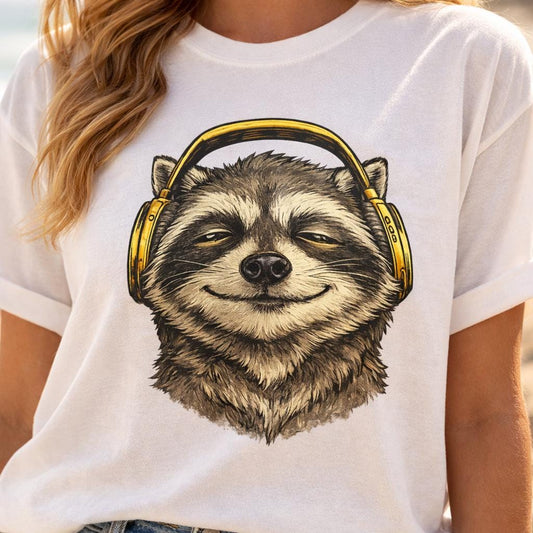 Funny Raccoon Headphones Shirt, Cute Animal Lover Graphic Tee, Music Lover Red T Shirt, Vintage Meme Unisex Gift Tee
