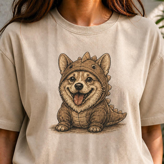 Funny Corgi Dinosaur Shirt, Cute Dog Graphic Tee, Kawaii Puppy Dino Costume T-Shirt, Animal Lover Gift, Trendy Meme Tee