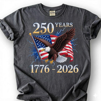 250 Years 1776 2026 Bald Eagle American Flag Shirt, Patriotic 4th Of July Tee, Semiquincentennial Gift, USA Independence Day Apparel