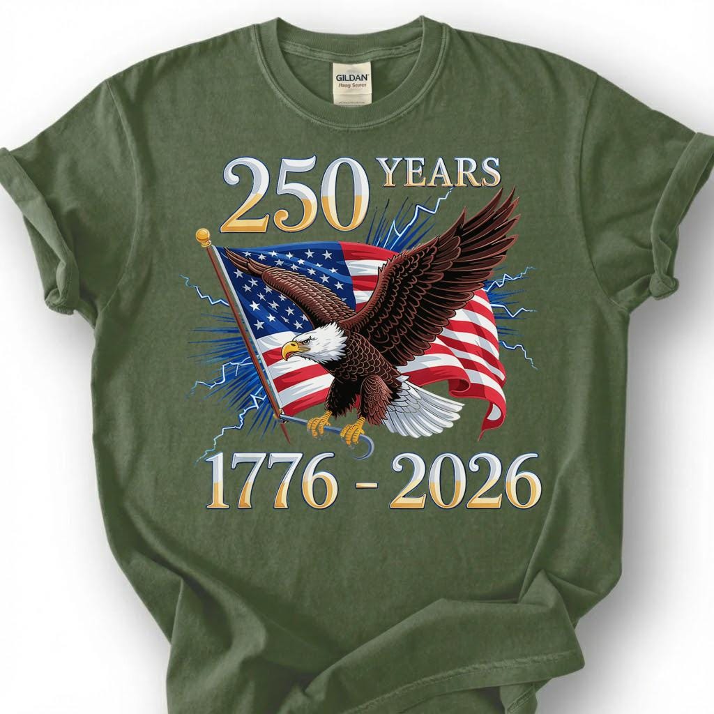 250 Years 1776 2026 Bald Eagle American Flag Shirt, Patriotic 4th Of July Tee, Semiquincentennial Gift, USA Independence Day Apparel