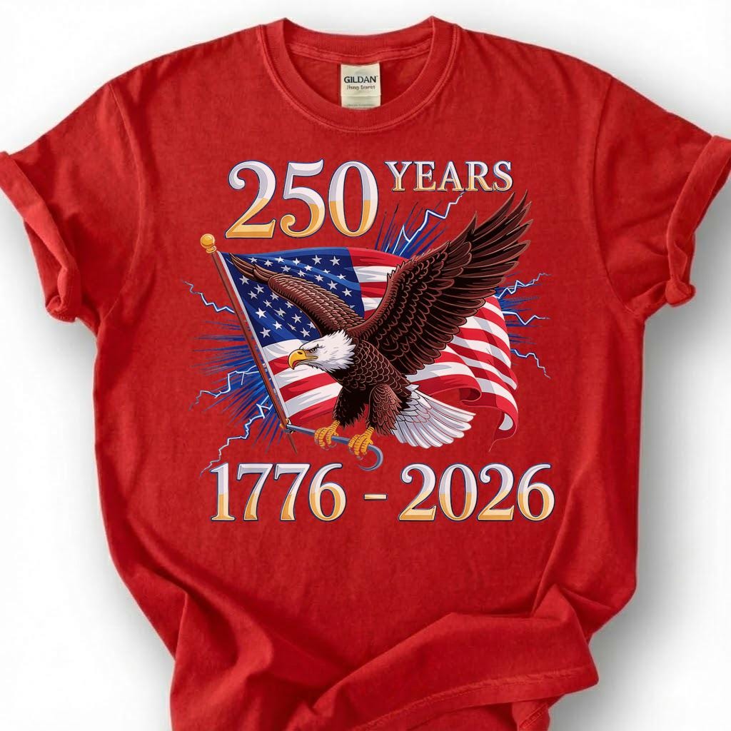 250 Years 1776 2026 Bald Eagle American Flag Shirt, Patriotic 4th Of July Tee, Semiquincentennial Gift, USA Independence Day Apparel