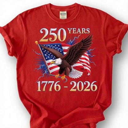 250 Years 1776 2026 Bald Eagle American Flag Shirt, Patriotic 4th Of July Tee, Semiquincentennial Gift, USA Independence Day Apparel