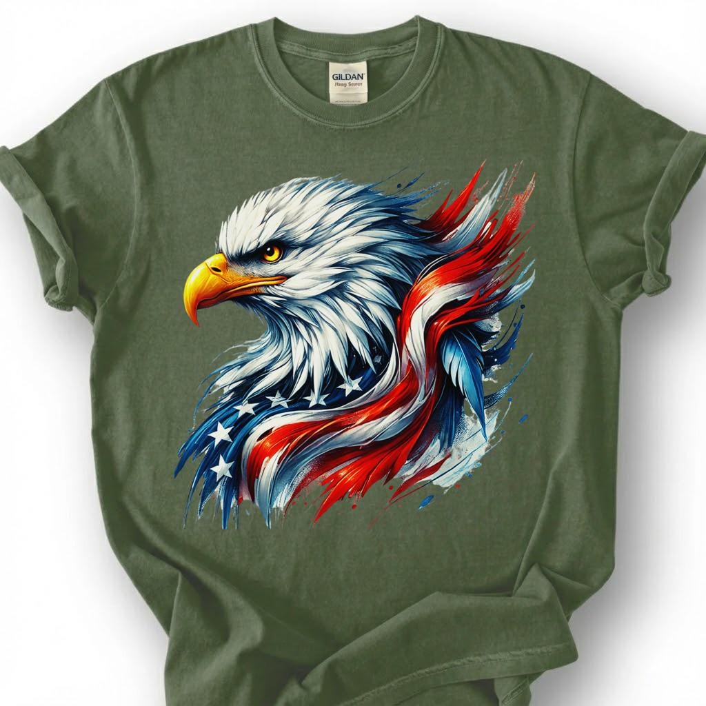 Patriotic Bald Eagle American Flag Paint Splash Shirt, USA Pride Tee, 4th Of July Gift, Mens Veteran Apparel Memorial Day Graphic Top