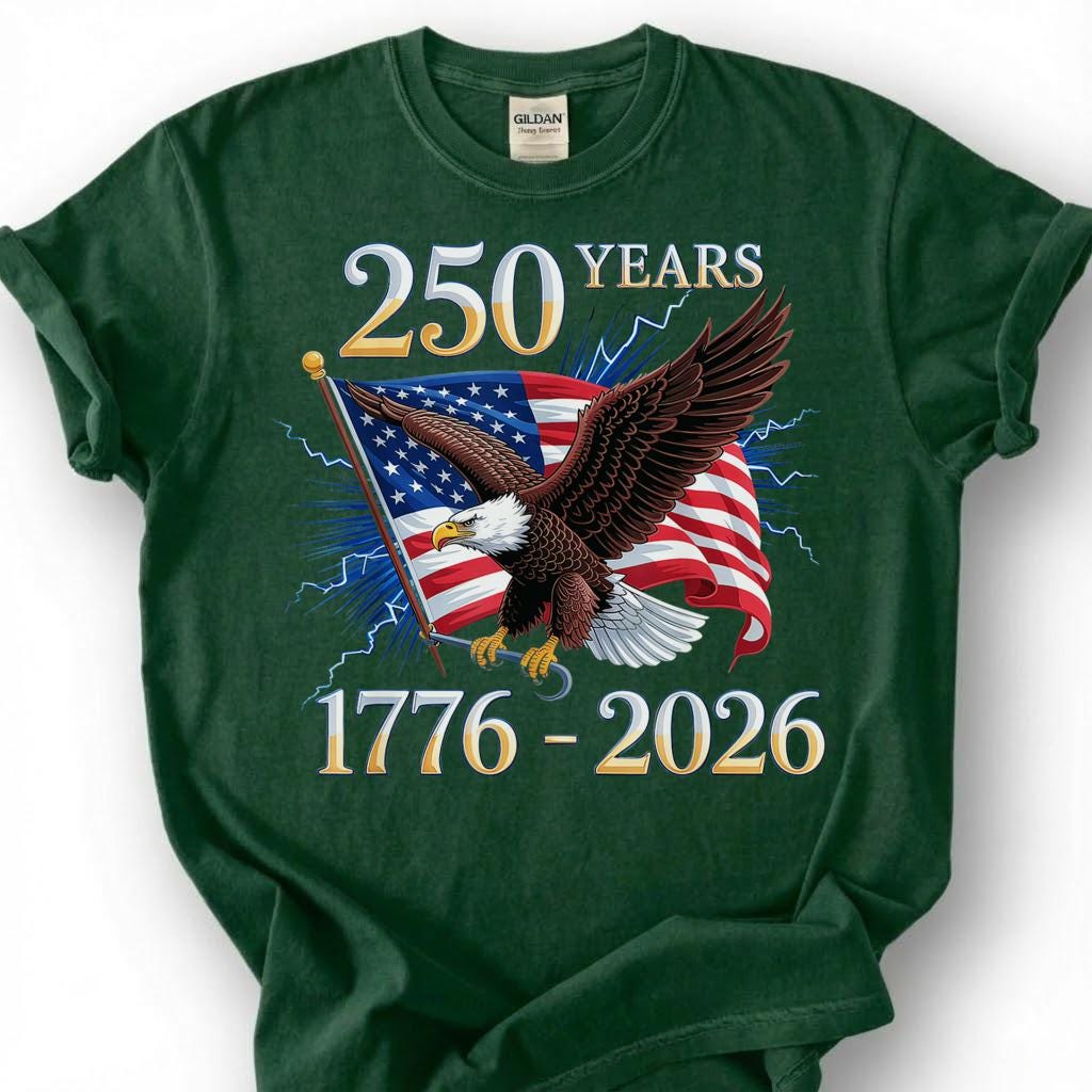 250 Years 1776 2026 Bald Eagle American Flag Shirt, Patriotic 4th Of July Tee, Semiquincentennial Gift, USA Independence Day Apparel