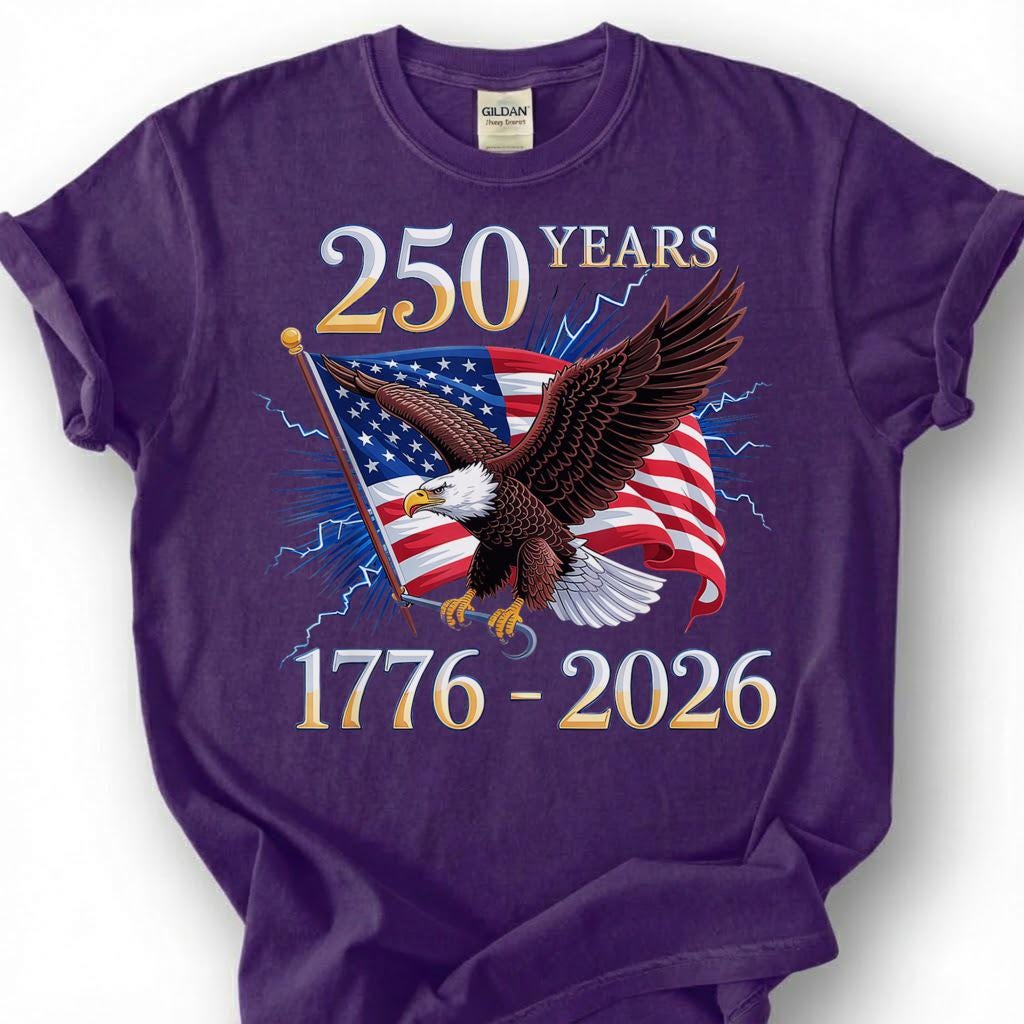 250 Years 1776 2026 Bald Eagle American Flag Shirt, Patriotic 4th Of July Tee, Semiquincentennial Gift, USA Independence Day Apparel
