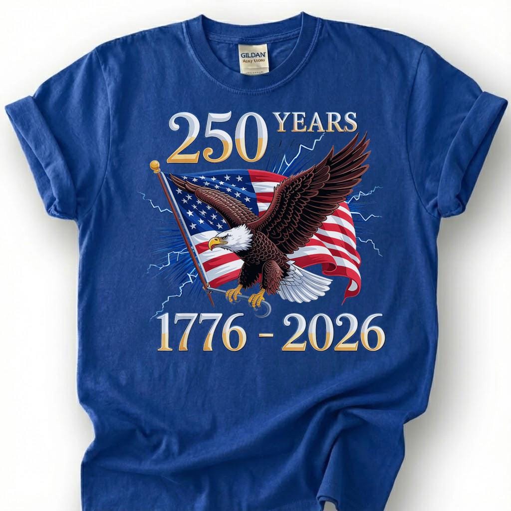 250 Years 1776 2026 Bald Eagle American Flag Shirt, Patriotic 4th Of July Tee, Semiquincentennial Gift, USA Independence Day Apparel