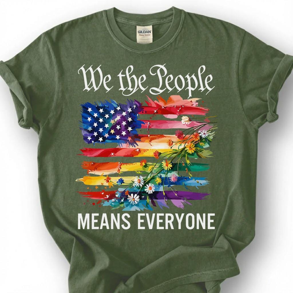 We The People Means Everyone Pride Flag Shirt, LGBTQ Constitution Tee, Gay Rights Ally Gift, Floral Rainbow Equality Activist Apparel Top